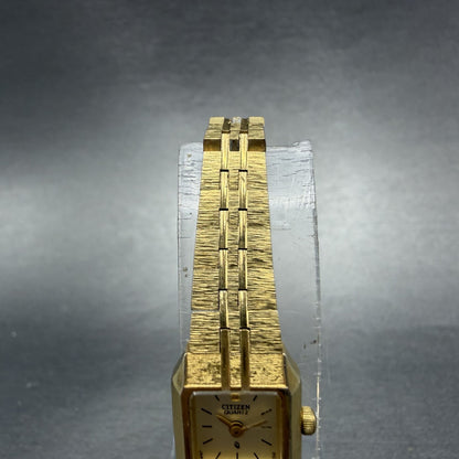 Citizen CQ Tank Watch Women 13mm Champagne Dial Gold Tone Octagon New Battery BI4