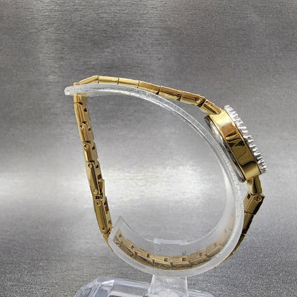 Jules Jurgenson Watch Women 15mm Gold Dial Gold Tone Oval Gem Set Bezel Runs8