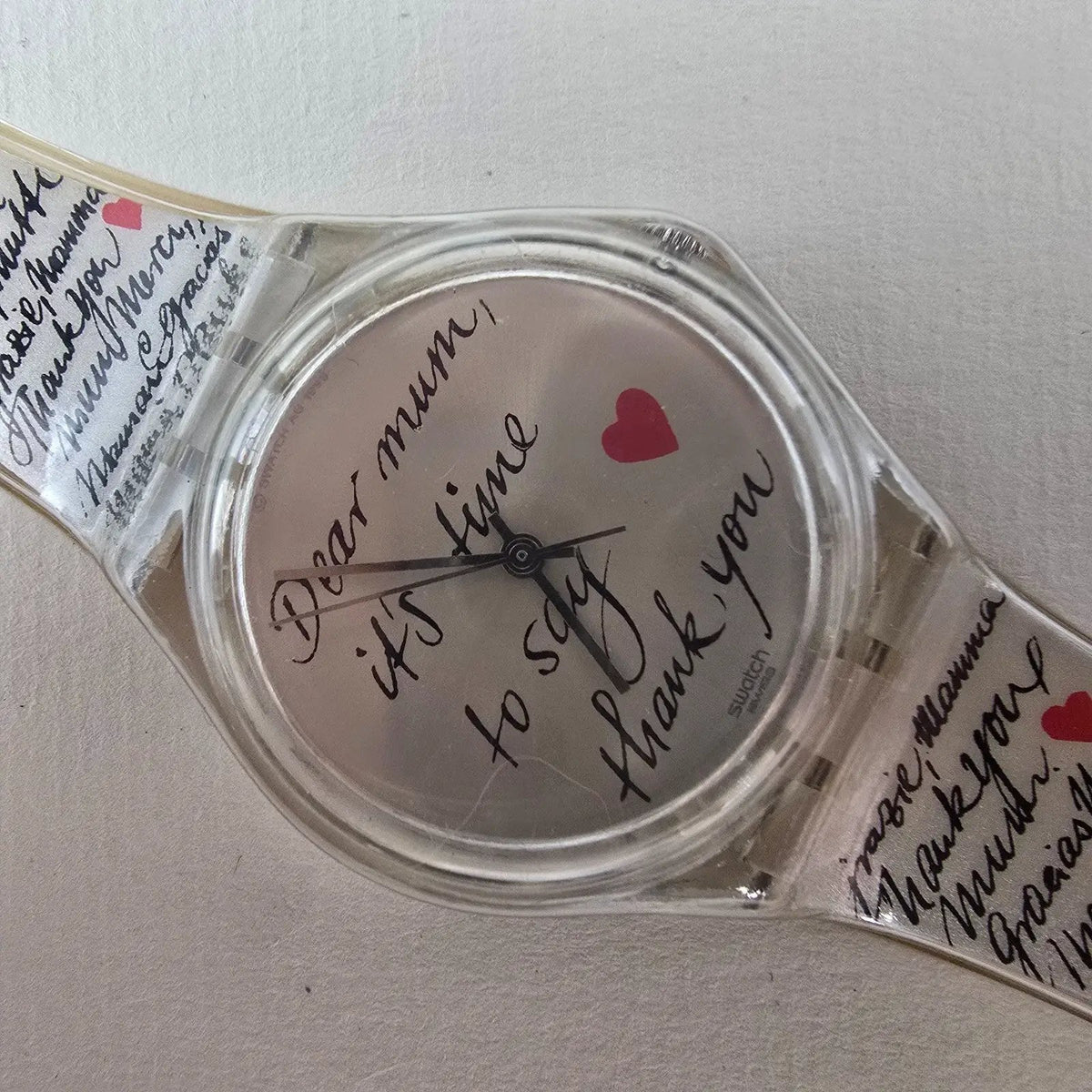 Swatch Dear Mum Watch Unisex 34mm White Dial Clear Case GK294 NOS1