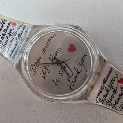 Swatch Dear Mum Watch Unisex 34mm White Dial Clear Case GK294 NOS1
