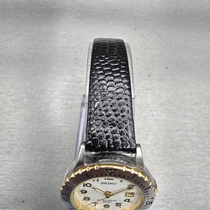 Seiko Watch Women 28mm White Dial Two Tone Date Round 7N82-0650 New Battery VTG4