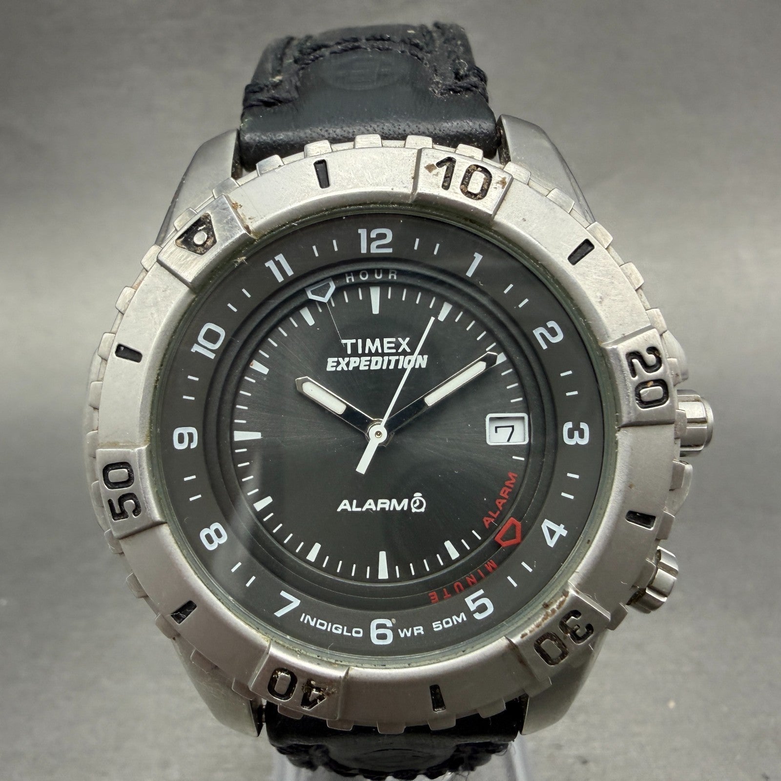 Timex Expedition Watch Men 42mm Gray Dial Silver Tone Alarm Date New Batt0