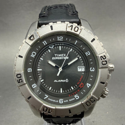 Timex Expedition Watch Men 42mm Gray Dial Silver Tone Alarm Date New Batt0