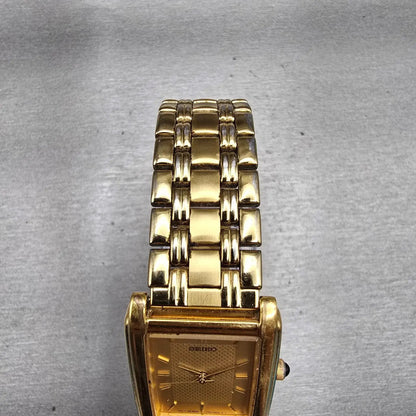 Seiko Tank Watch Men 25mm Gold Tone Gold Dial Rectangle V701-5E49 New Battery4