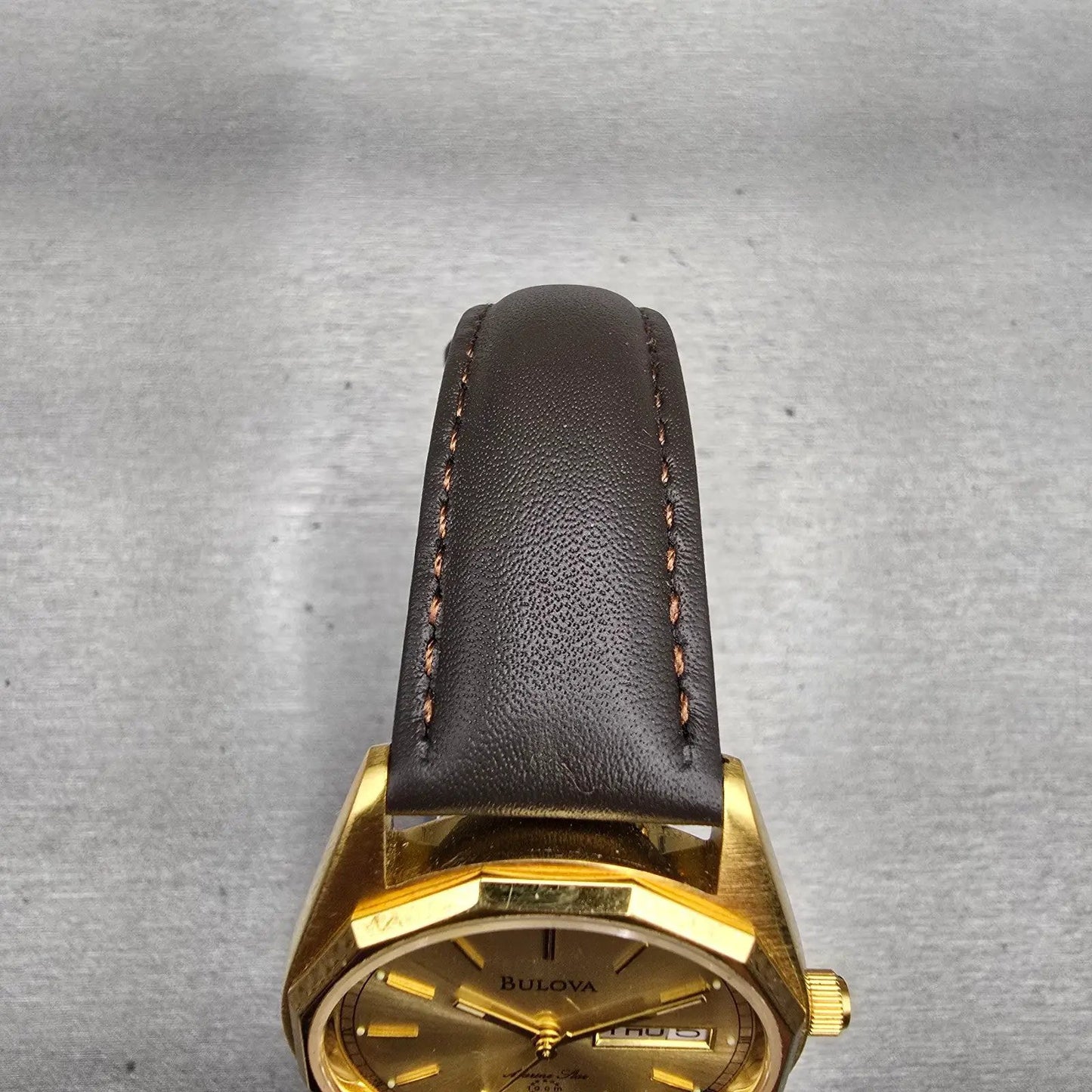 Bulova Marine Star Watch Men 34mm Gold Dial Gold Tone Daydate 92D25 New Battery4