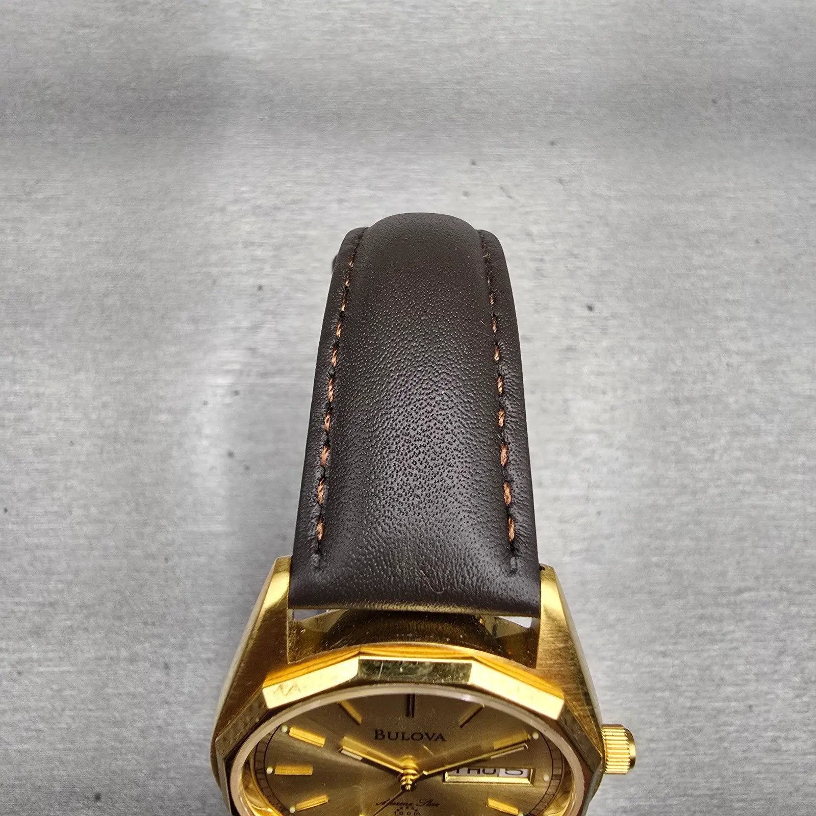 Bulova Marine Star Watch Men 34mm Gold Dial Gold Tone Daydate 92D25 New Battery4