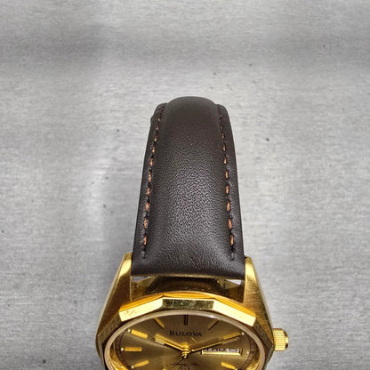 Bulova Marine Star Watch Men 34mm Gold Dial Gold Tone Daydate 92D25 New Battery4