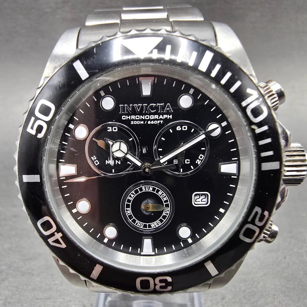 Invicta Pro Diver Chronograph Watch Men 42mm Black Dial Steel Date 10050 PARTS0
