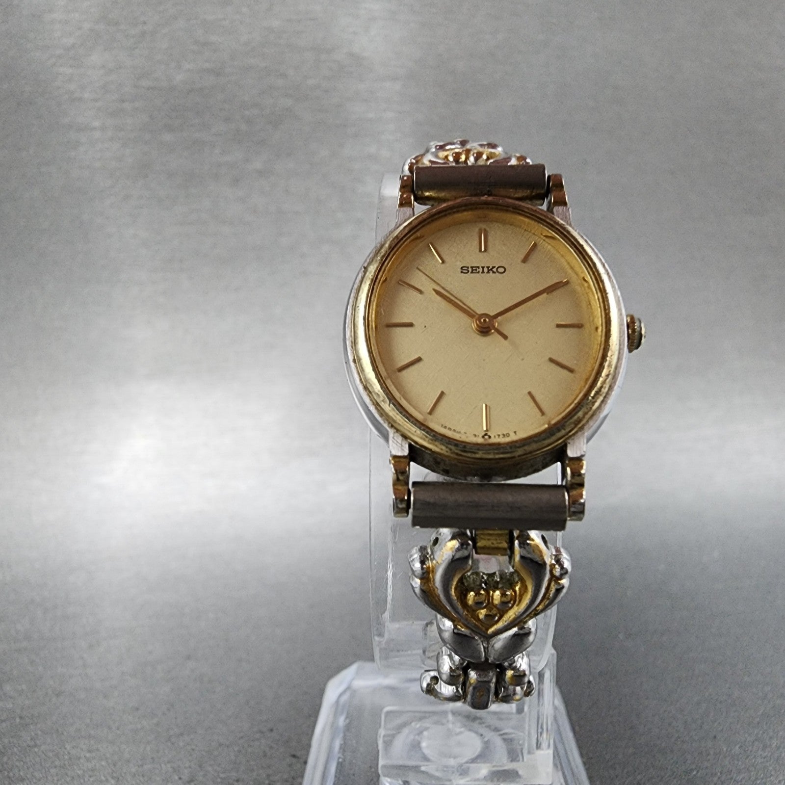 Seiko Watch Women 22mm Champagne Dial Two Tone Oval 73216070 New Battery5