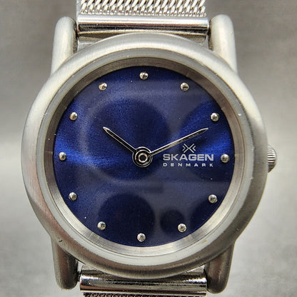 Skagen Watch Women 25mm Blue Dial Silver Tone Round Mesh band P4SSN New Battery1