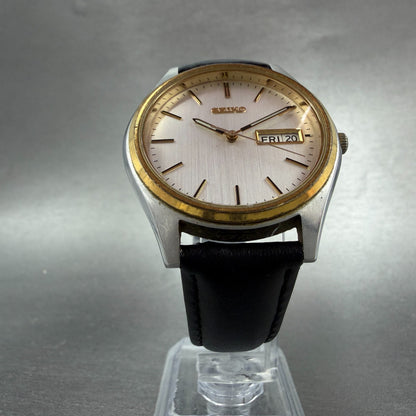 Seiko Watch Men 37mm Silver Dial Two Tone Daydate Round 7N43-9048 New Battery M35