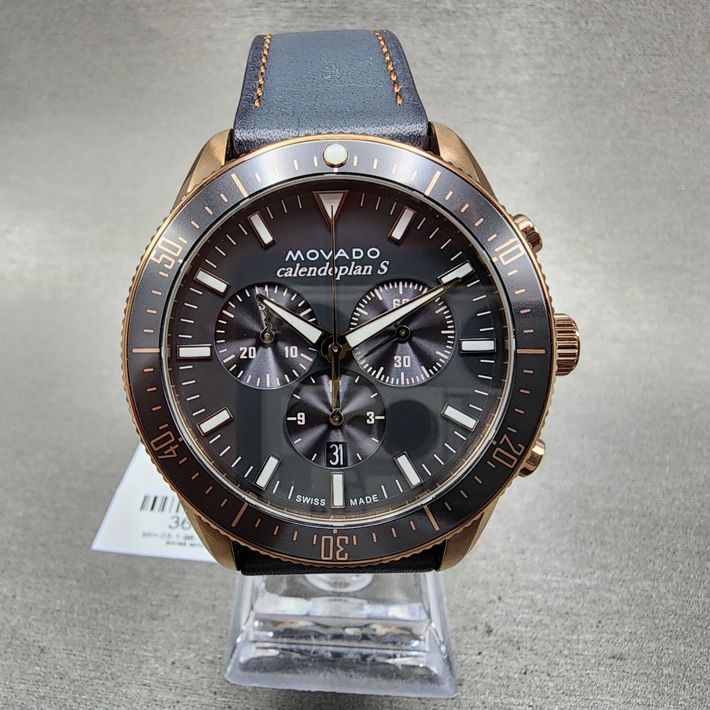 Movado Heritage Calendoplan S Watch Men 42mm Black Dial Roes Gold Tone Date0