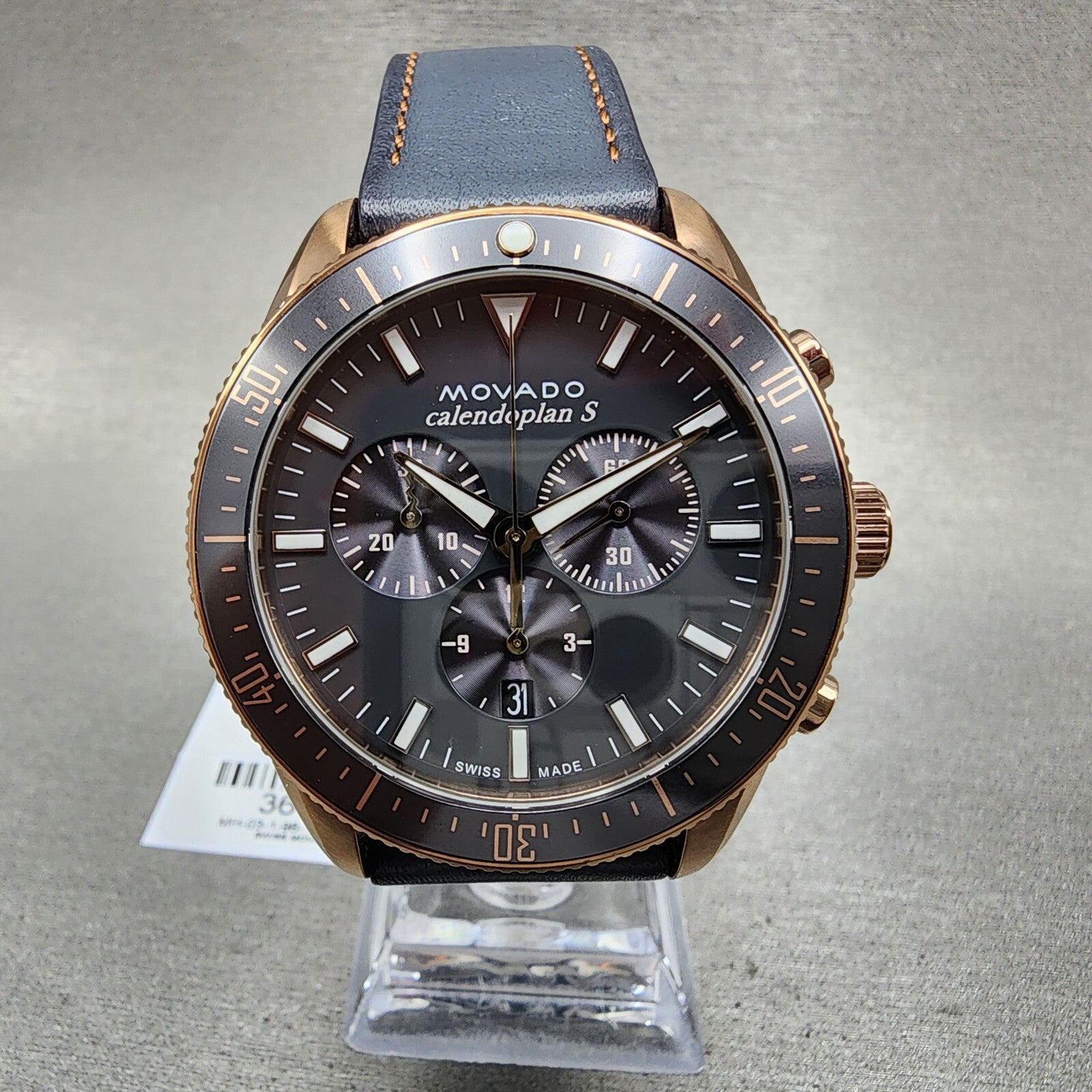 Movado Heritage Calendoplan S Watch Men 42mm Black Dial Roes Gold Tone Date0
