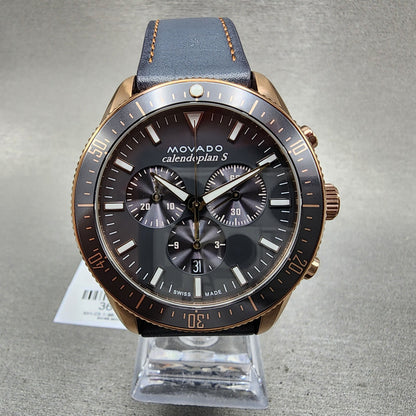 Movado Heritage Calendoplan S Watch Men 42mm Black Dial Roes Gold Tone Date0