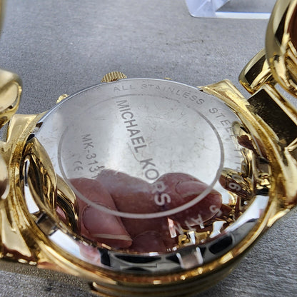 Michael Kors Runway Chronograph Watch Women 38mm Gold Dial Gold Tone New Battery11