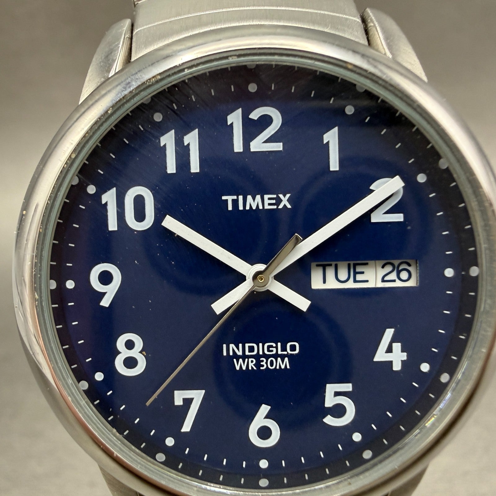 Timex Easy Reader Watch Men 35mm Blue Dial Silver Tone Round Daydate New Battery1