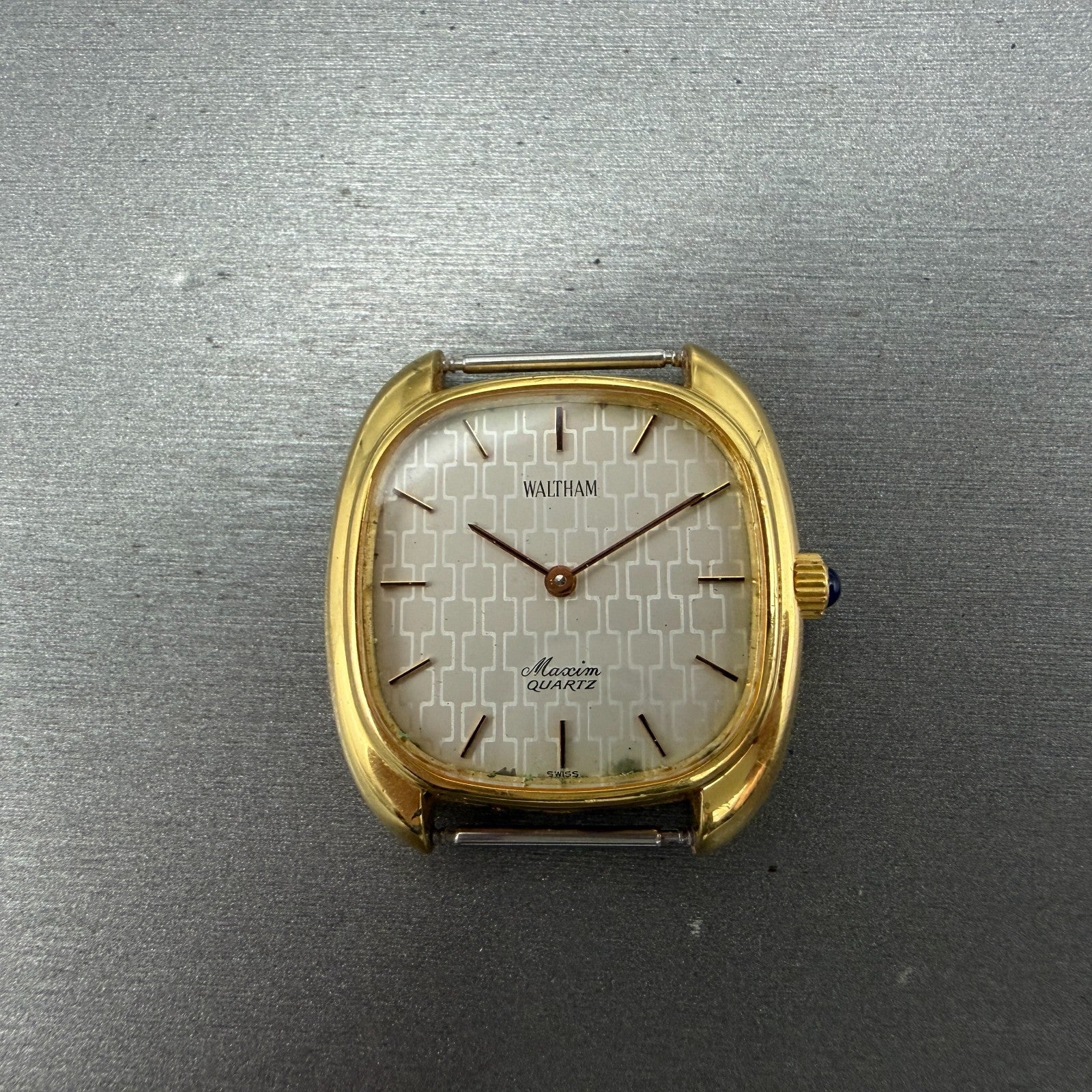 Waltham Maxim Watch Men 32mm Silver Dial Gold Plated Rectangle 2101020 PARTS0