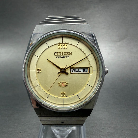 Citizen CQ Watch Men 35mm Champagne Dial Silver Tone Date 2100-289323 New Batt0