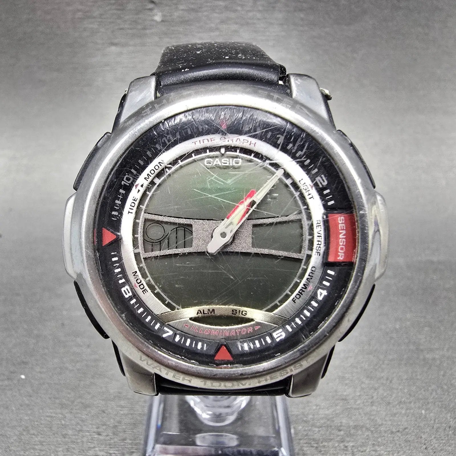 Casio AQF-100 Watch Men 43mm Black Analog Digital Tide Graph Thermometer PARTS0