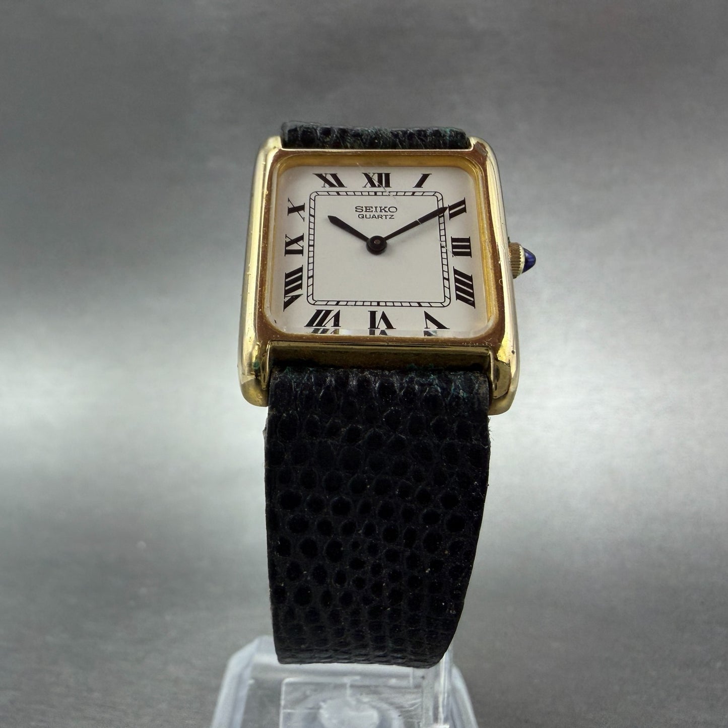 Seiko Tank Watch Women 22mm White Dial Gold Tone Rectangle 2320-5649 New Batt AB5