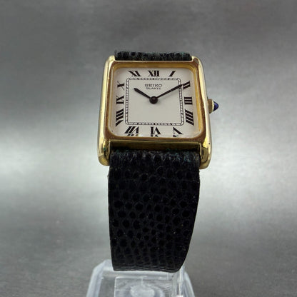Seiko Tank Watch Women 22mm White Dial Gold Tone Rectangle 2320-5649 New Batt AB5