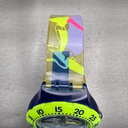 Swatch Scuba 200 Over The Wave Watch Men 38mm Blue Dial Two Tone SDN105 New Batt4