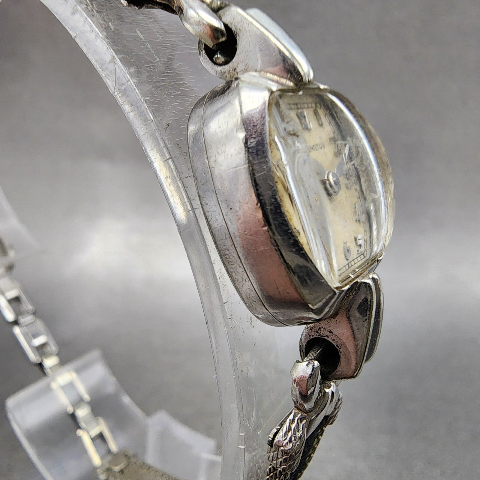 Hamilton Watch Women 14mm Silver Dial 10K Gold Filled Rectangle Manual Wind Runs3