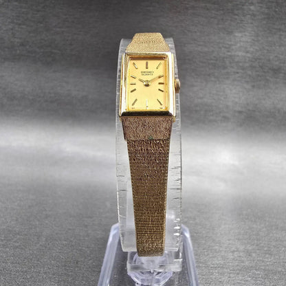 Seiko Tank Watch Women 12mm Gold Dial Gold Tone Rectangle 2E20-6479 New Battery5