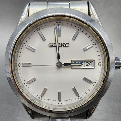 Seiko Watch Men 37mm White Dial Silver Tone Round Daydate 7n439080 PARTS2