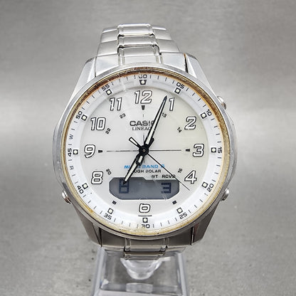Casio Lineage Watch Men 40mm White Dial Silver Tone Analog Digital Solar Runs0