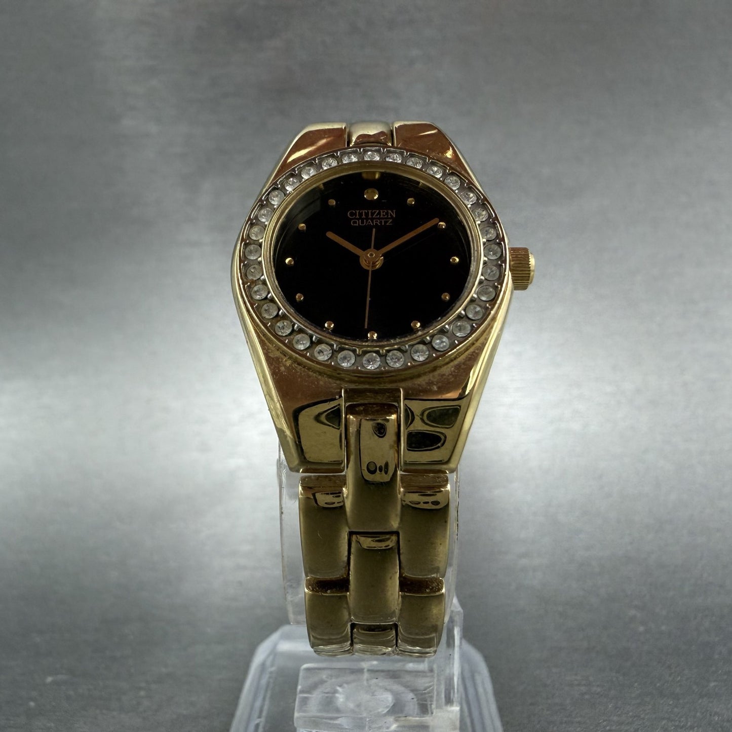 Citizen Watch Women 23mm Black Dial Gold Tone Round 5930-S98993 New Battery ABC5