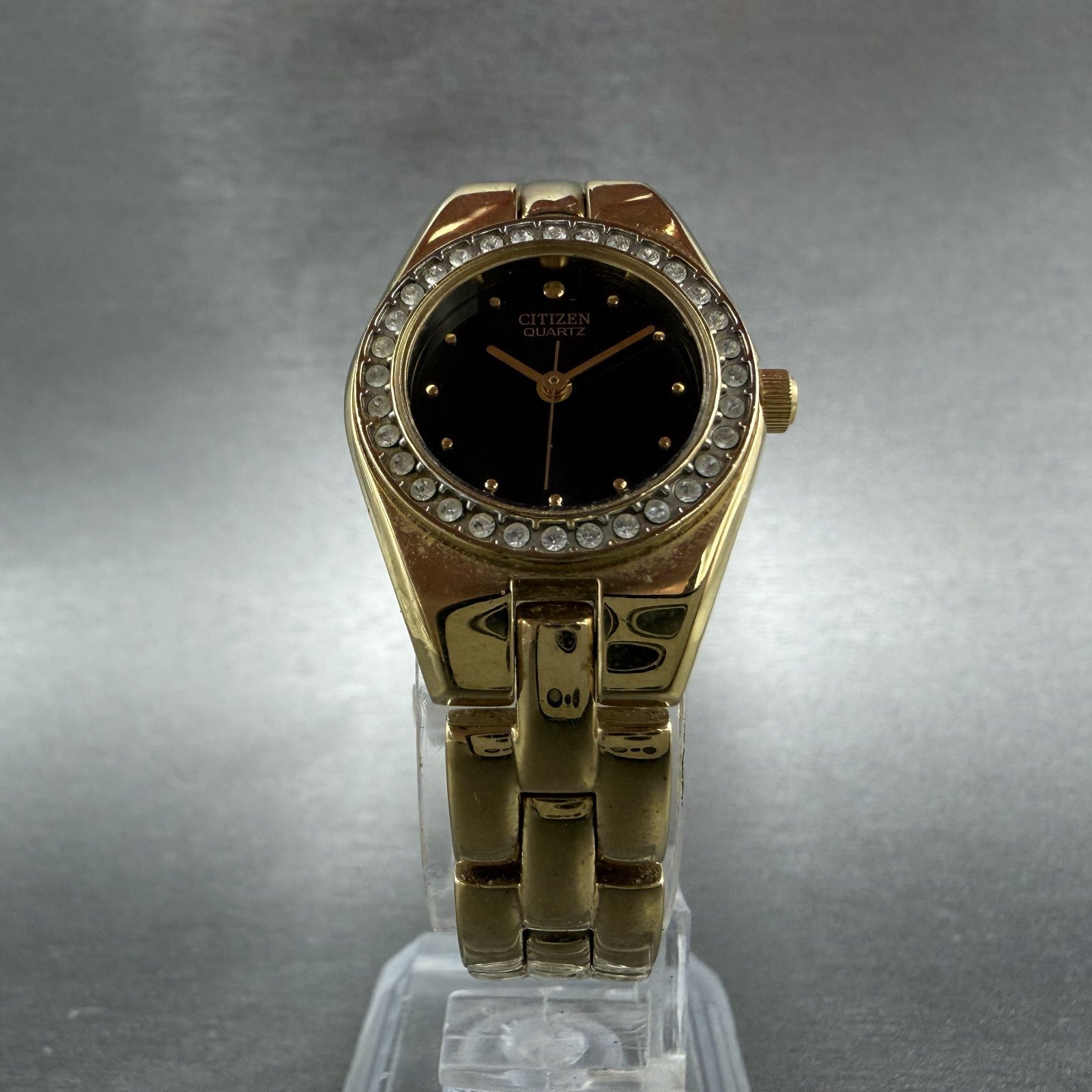 Citizen Watch Women 23mm Black Dial Gold Tone Round 5930-S98993 New Battery ABC5