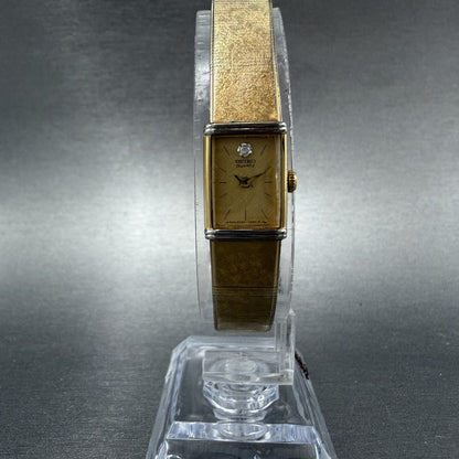 Seiko Tank Watch Women 12mm Gold Dial Gold Tone Rectangle 2E20-5409 New Batt UUK5