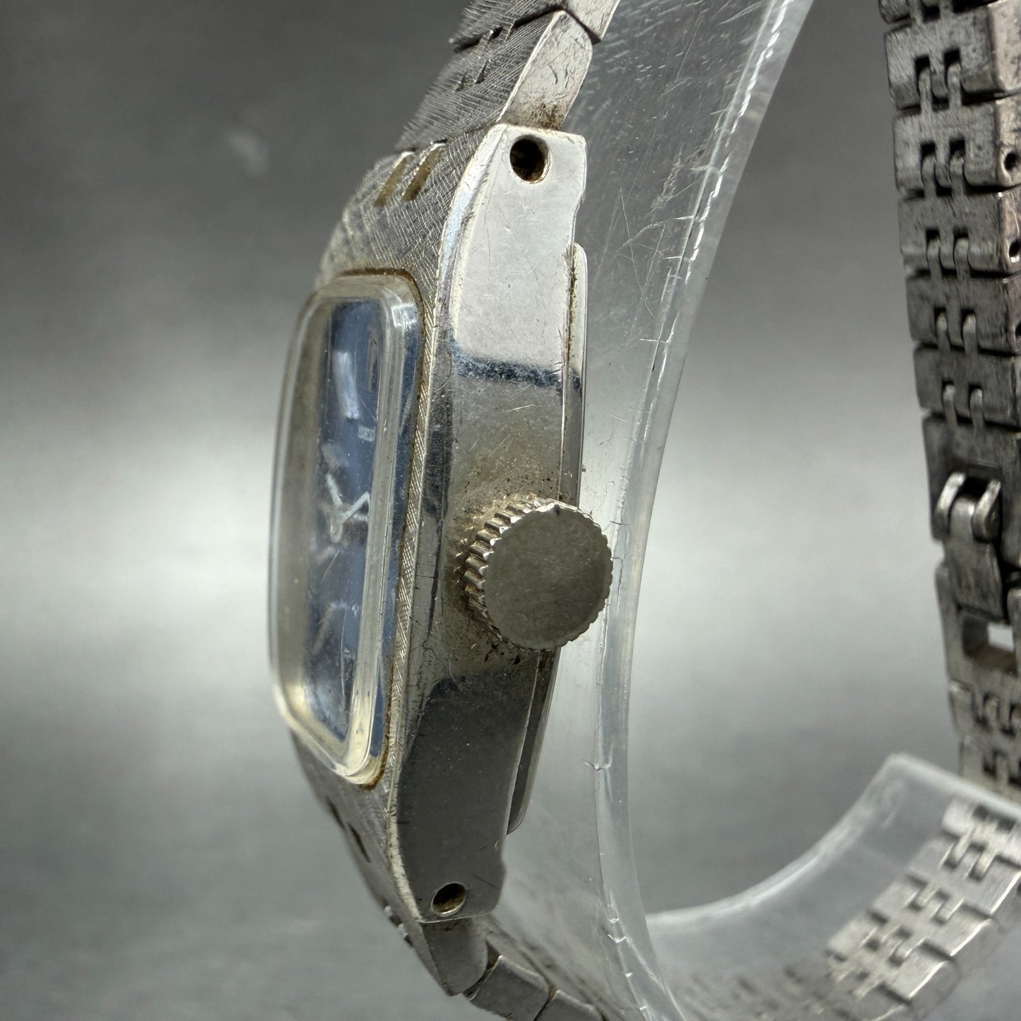Seiko Watch Women 14mm Blue Dial Silver Tone Rectangle 1520-3629 Manual Runs JH72