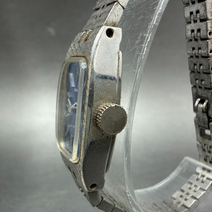 Seiko Watch Women 14mm Blue Dial Silver Tone Rectangle 1520-3629 Manual Runs JH72