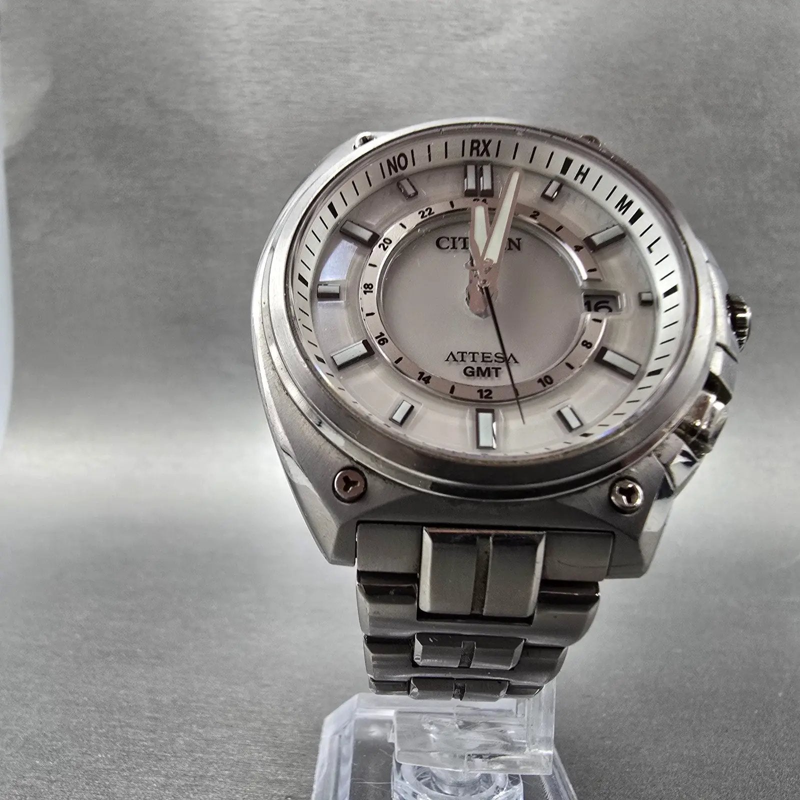 Citizen Eco-Drive Attesa GMT Watch Men 44mm White Dial Titanium Atomic Date READ6
