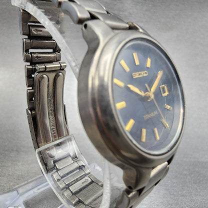 Seiko Watch Women Titanium Blue Dial Date 27mm Round 7N820439 New Battery3