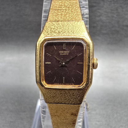 Seiko Watch Women 17mm Brown Dial Gold Tone Rectangle 2C20-5789 New Battery JP340