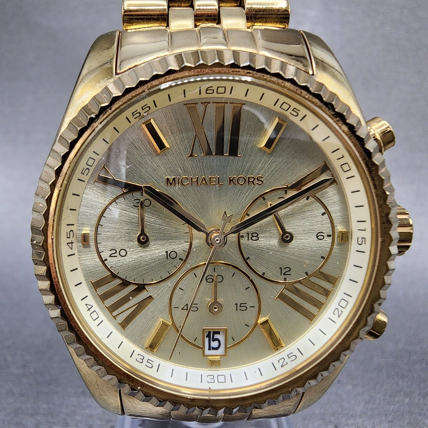 Michael Kors Lexington Chronograph Watch Women 38mm Gold Dial Gold Tone Date1