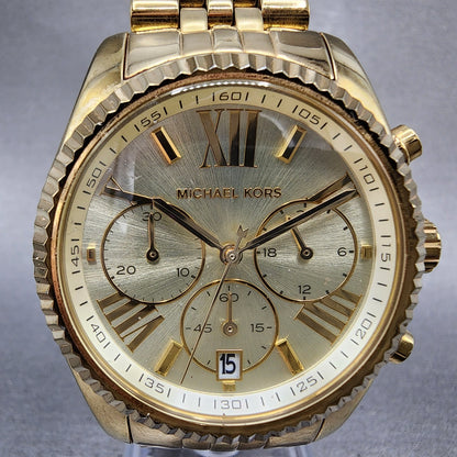 Michael Kors Lexington Chronograph Watch Women 38mm Gold Dial Gold Tone Date1