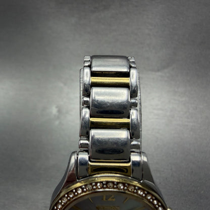 Seiko Solar Watch Women 28mm MOP Dial Two Tone Date Round V137-0AA0 Runs Diamond4