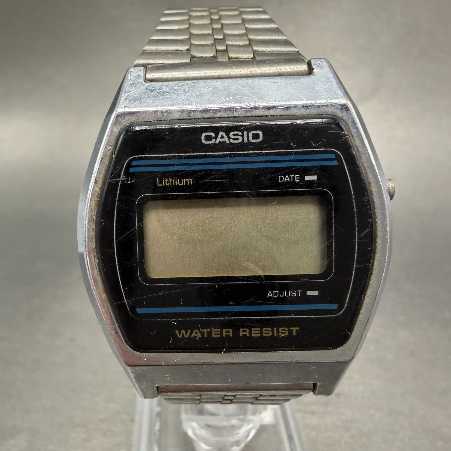 Casio B612W Watch Men 35mm Digital LCD Silver Tone Daydate VTG PARTS0