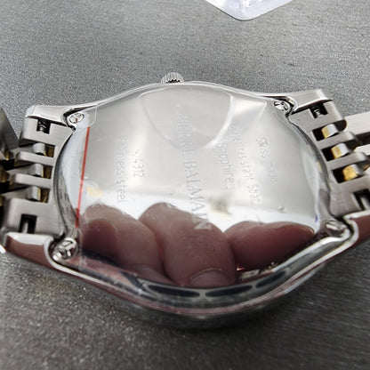 Balmain Classic R Watch Women 34mm MOP Dial Two Tone Date Round Diamond Markers9