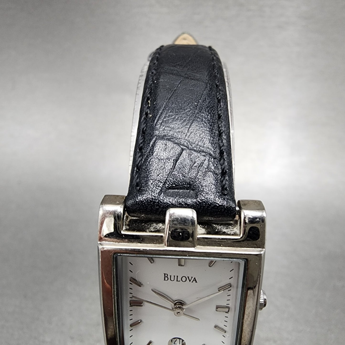 Bulova Tank Watch Women 21mm White Dial Silver Tone Date Rectangle New Battery