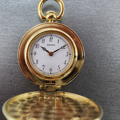 Seiko Pocket Watch Women 27mm White Dial Gold Tone 4n200450 New Battery0
