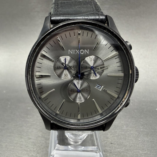 Nixon Sentry Chrono Watch Men 42mm Gray Dial Black Tone Date Round New Battery0