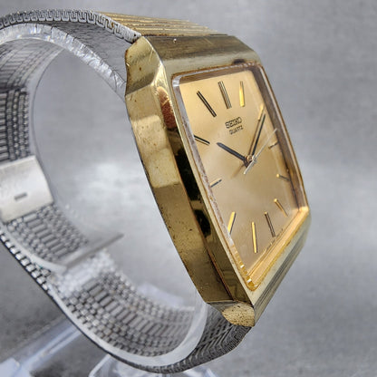 Seiko Watch Men 30mm Champagne Dial Gold Tone Rectangle 34215229 New Battery3
