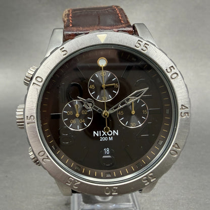 Nixon 48-20 Chrono Watch Men 48mm Brown Dial Silver Tone Date Round New Battery0