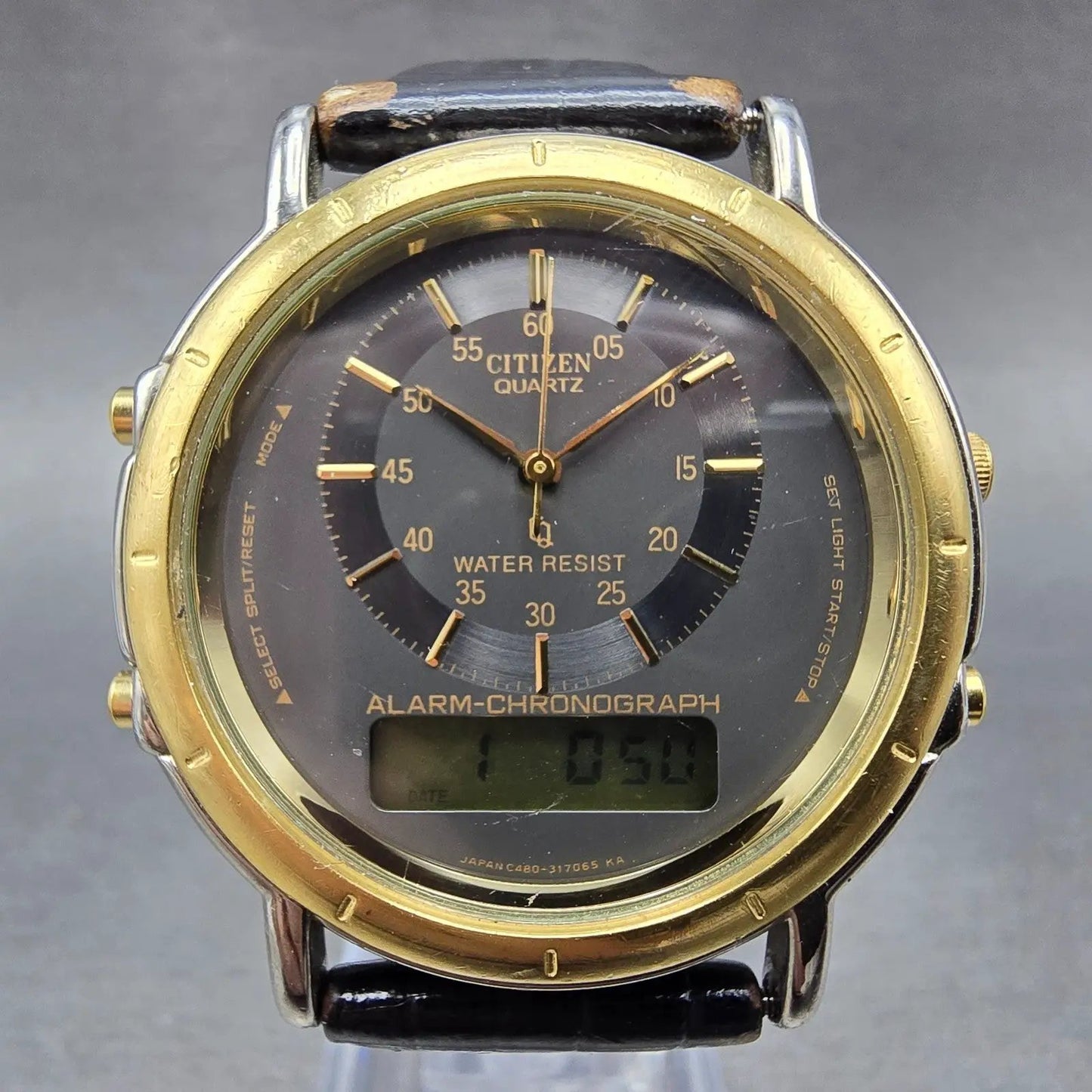 Citizen Analog Digital Watch Men 38mm Black Dial TwoTone Alarm Chronograph PARTS3