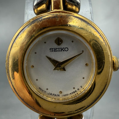 Seiko Watch Women 20mm Silver Dial Gold Tone Round 1N00-1C70 New Battery Vintage1